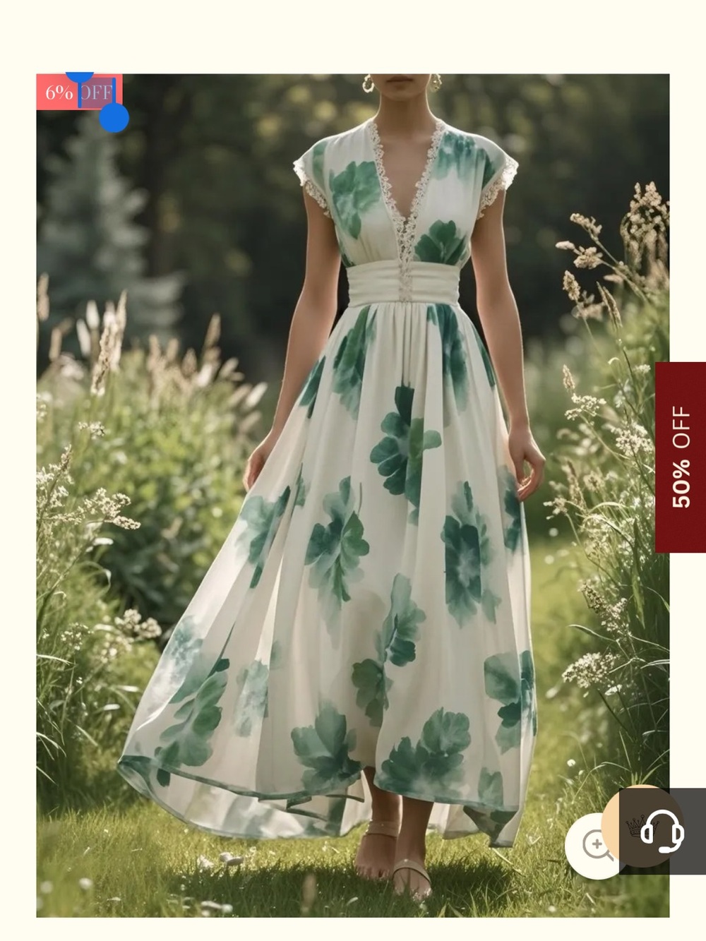 Elegant Green Floral V-Neck Maxi Dress